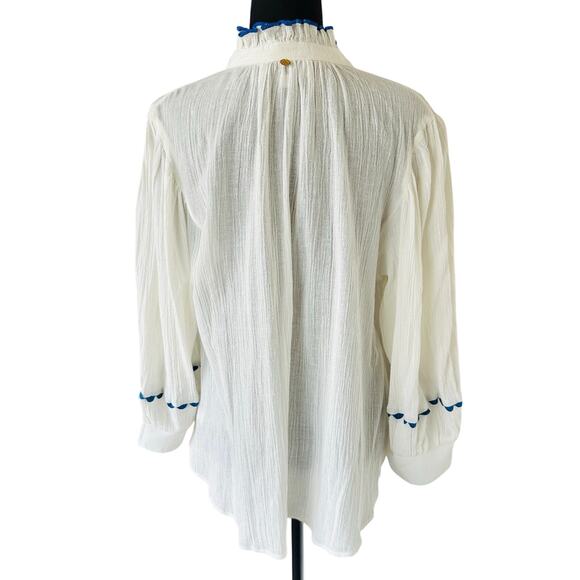 Antik Batik Clotilda Hand-Embroidered Floral Cotton Crepe Blouse White - 42 (L) - Picture 6 of 11